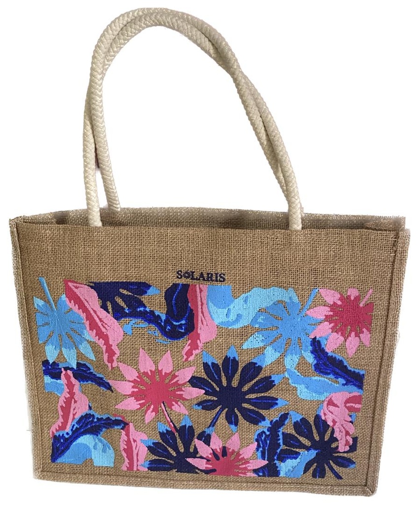 bolso yute con zipper hojas