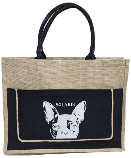 [ZK6B130017] Bolso de yute con zipper y bolsillo PERRO