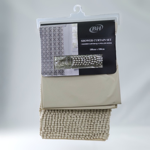 [ZK8O050077] JUEGO CORTINA P/BAÑO EVA 180*180CM Y  ALFOMBRA ANTIDESLIZANTE 40*60CM POLYESTER